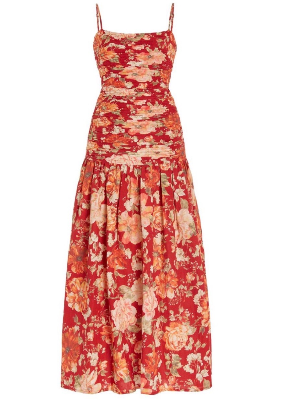 Posse Raquel Red Floral Maxi Dress with Peach Accents